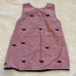 Seersucker Red and White Dress with Navy Whales